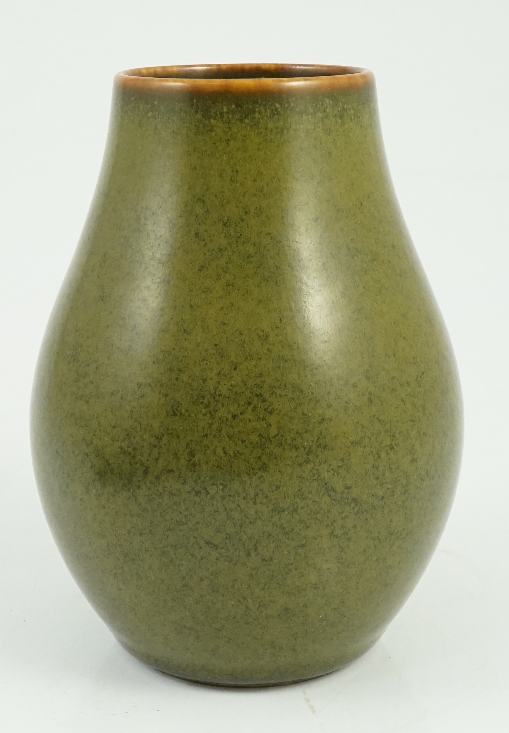 A Chinese tea dust glazed pear-shaped vase, 14cm high